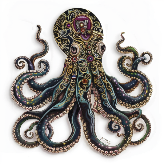 Sticker of a Octopus heartcore majestic Expressive surreal Vinyl Decal Sticker for Car, Laptop, Tumbler and more # F015751