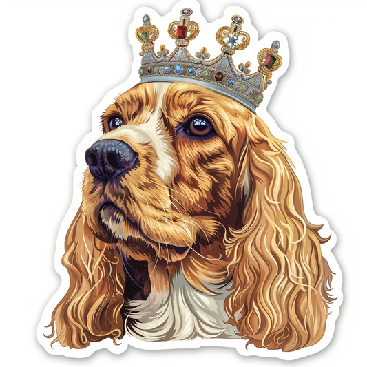 Cocker Spaniel Dog crowned majestic Expressive surreal Vinyl Decal Sticker for Car, Laptop, Tumbler and more # F020221-4" x 4"
