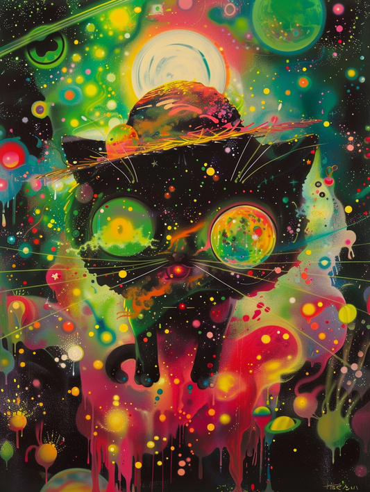 Colorful space Tonkinese cat with a hat Expressive surreal Poster # F025280