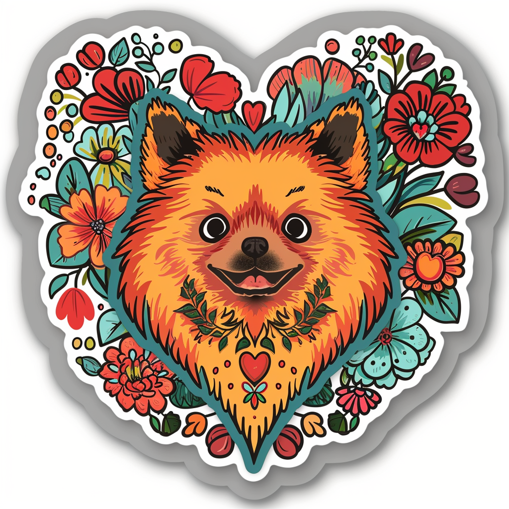 Sticker of a Pomeranian Dog majestic Expressive surreal Heartcore Vinyl Decal Sticker for Car, Laptop, Tumbler and more # F014082
