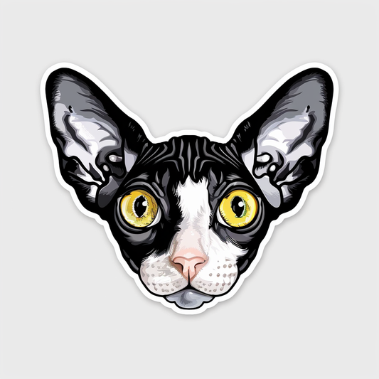 Adorable Cornish Rex Cat Expressive surreal Vinyl Decal Sticker for Car, Laptop, Tumbler and more # F021413-4" x 4"