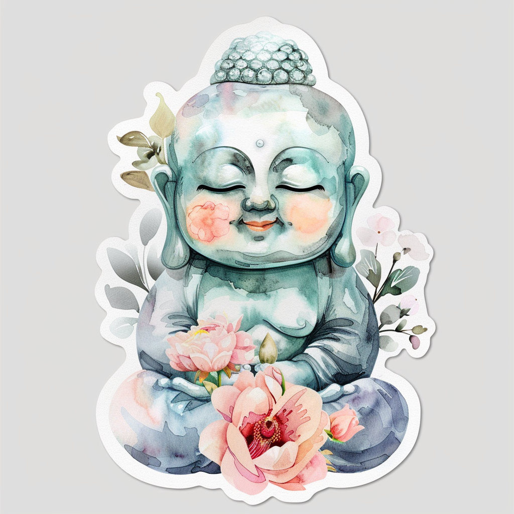 Sticker of an Adorable Buddha Expressive surreal Vinyl Decal Sticker for Car, Laptop, Tumbler and more # F017180