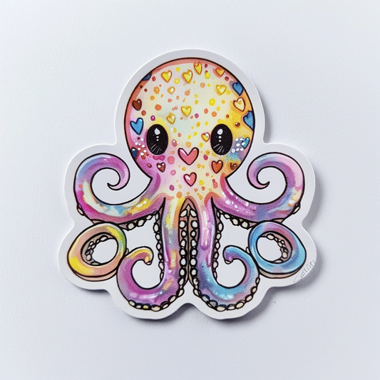 Sticker of a Octopus heartcore texture Expressive surreal Vinyl Decal Sticker for Car, Laptop, Tumbler and more # F015789