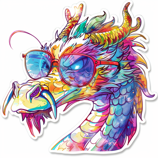 Dragon wearing sunglasses majestic Expressive surreal Vinyl Decal Sticker for Car, Laptop, Tumbler and more # F018918
