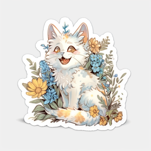 Adorable Turkish Angora Cat  Vinyl Decal Sticker for Car, Laptop, Tumbler and more # F021013-4" x 4"