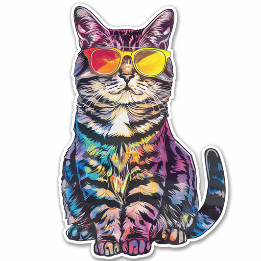 American Shorthair Cat wearing sunglasses Expressive surreal Vinyl Decal Sticker for Car, Laptop, Tumbler and more # F019920-4" x 4"