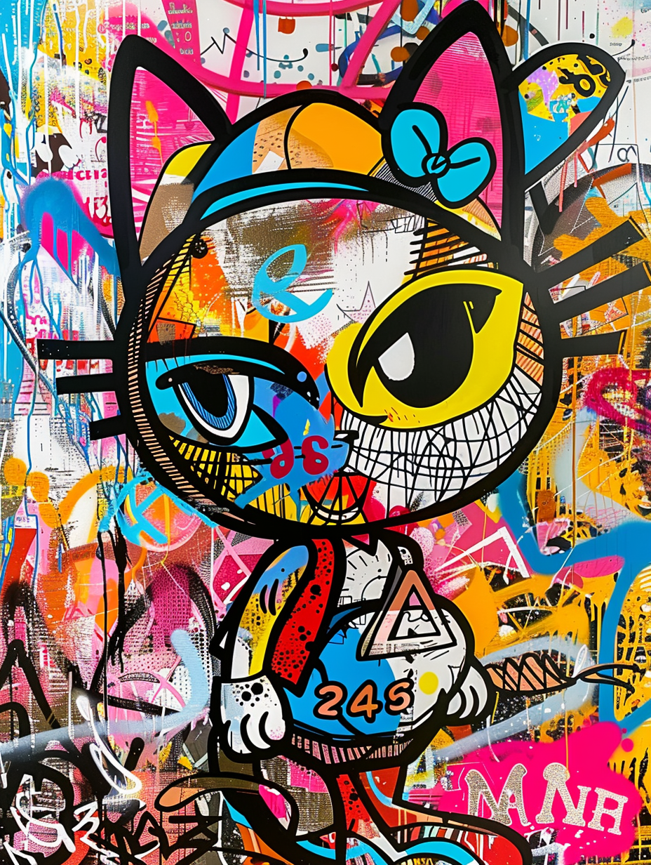 Colorful space Savannah cat with a hat Expressive surreal Poster # F025359