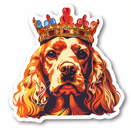 Cocker Spaniel Dog crowned majestic Expressive surreal Vinyl Decal Sticker for Car, Laptop, Tumbler and more # F020262-4" x 4"