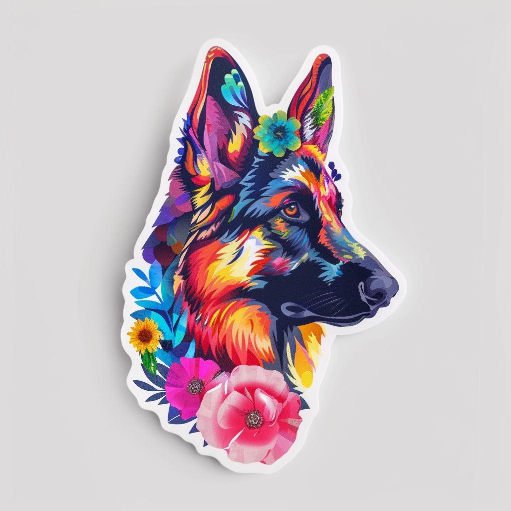 German Shepherd Dog floral Vinyl Decal Sticker for Car, Laptop, Tumbler and more # F011504
