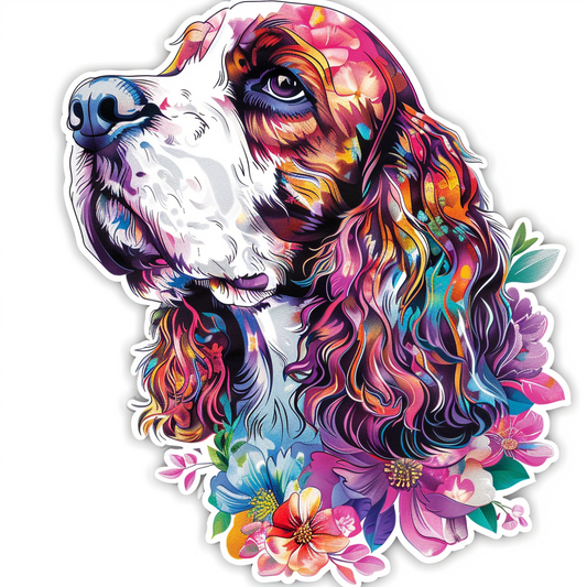 Cocker Spaniel Dog floral majestic Expressive surreal Vinyl Decal Sticker for Car, Laptop, Tumbler and more # F020049-4" x 4"