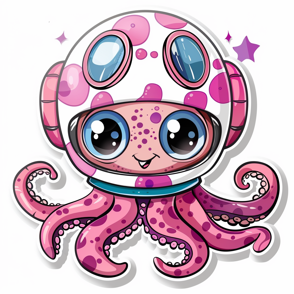 Cute and Adorable Octopus full body space suit Expressive surreal Vinyl Decal Sticker for Car, Laptop, Tumbler and more # F015959