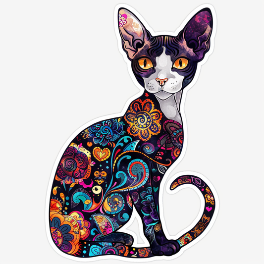 Adorable Cornish Rex Cat Expressive surreal Vinyl Decal Sticker for Car, Laptop, Tumbler and more # F021599-4" x 4"