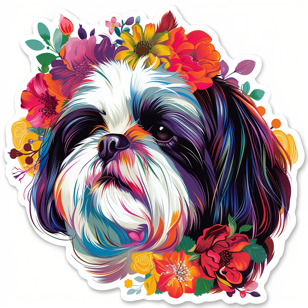Adorable Shih Tzu Dog Expressive surreal Vinyl Decal Sticker for Car, Laptop, Tumbler and more # F018384