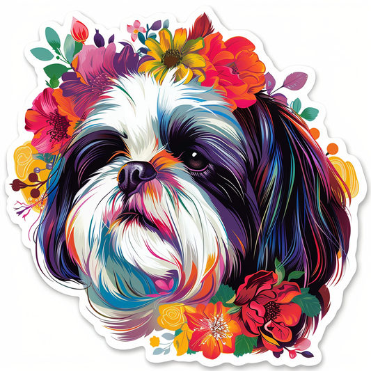 Adorable Shih Tzu Dog Expressive surreal Vinyl Decal Sticker for Car, Laptop, Tumbler and more # F018384