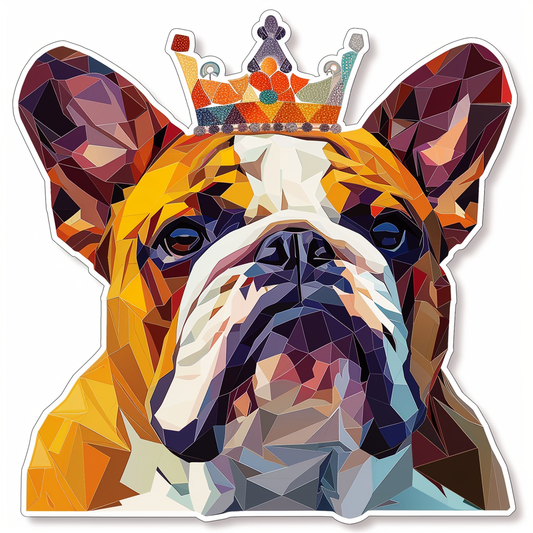 Sticker of a Bulldog Dog crowned majestic Expressive surreal Vinyl Decal Sticker for Car, Laptop, Tumbler and more # F017260