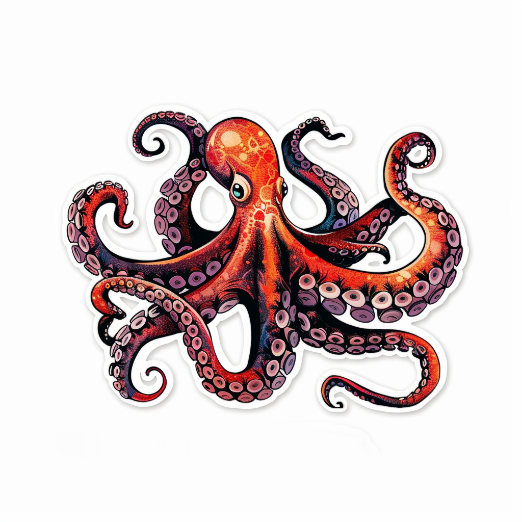 Sticker of a Octopus heartcore majestic Expressive surreal Vinyl Decal Sticker for Car, Laptop, Tumbler and more # F015469