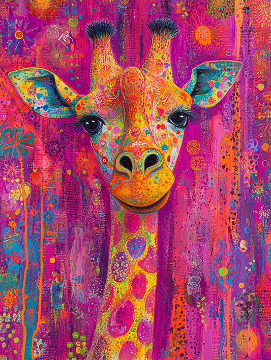 the silhouette of a giraffe with an abstract color Expressive surreal Poster # F024834