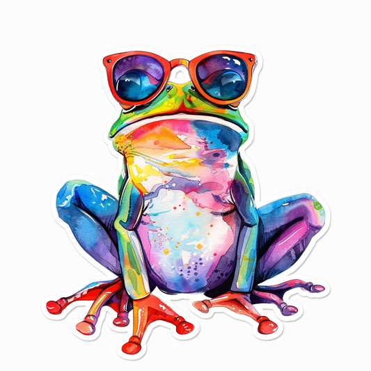 Sticker of a Frog wearing sunglasses majestic Expressive surreal Vinyl Decal Sticker for Car, Laptop, Tumbler and more # F016753