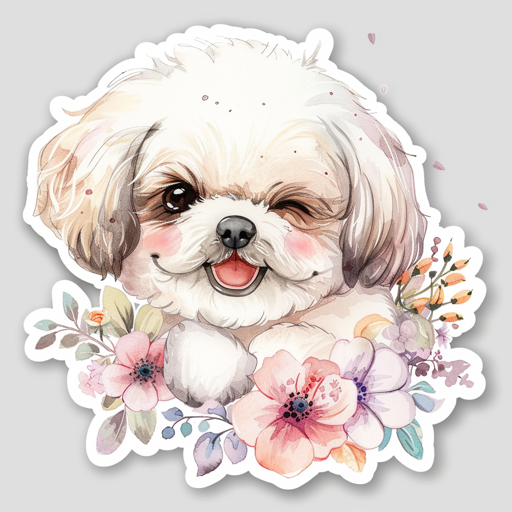 Adorable Shih Tzu Dog Expressive surreal Vinyl Decal Sticker for Car, Laptop, Tumbler and more # F018199