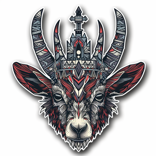 Goat Crowned majestic Expressive surreal Vinyl Decal Sticker for Car, Laptop, Tumbler and more # F020529-4" x 4"