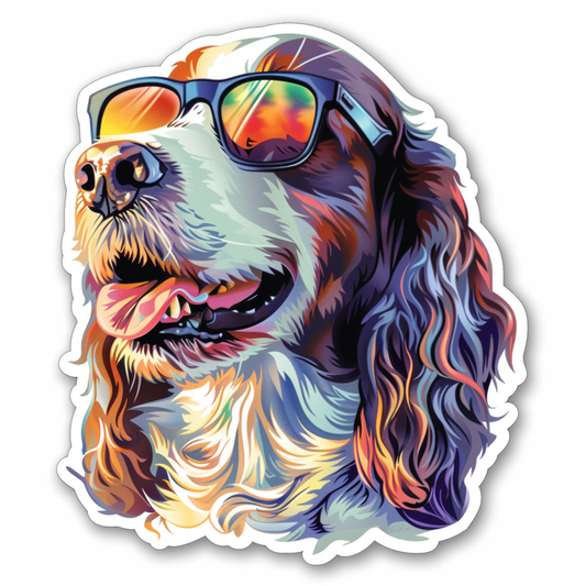 Sticker of a Cocker Spaniel Dog wearing sunglasses Expressive surreal Vinyl Decal Sticker for Car, Laptop, Tumbler and more # F020133