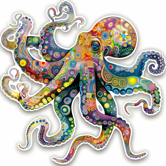 Octopus heartcore majestic Expressive surreal Vinyl Decal Sticker for Car, Laptop, Tumbler and more # F015487-8" x 8"