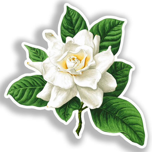 Gardenia Flower Vinyl Decal Sticker for Car, Laptop, Tumbler and more # A019604-4" x 4"