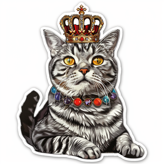 American Shorthair Cat crowned majestic Expressive surreal Vinyl Decal Sticker for Car, Laptop, Tumbler and more # F019824-4" x 4"