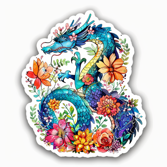 Dragon floral majestic Expressive surreal Vinyl Decal Sticker for Car, Laptop, Tumbler and more # F019075