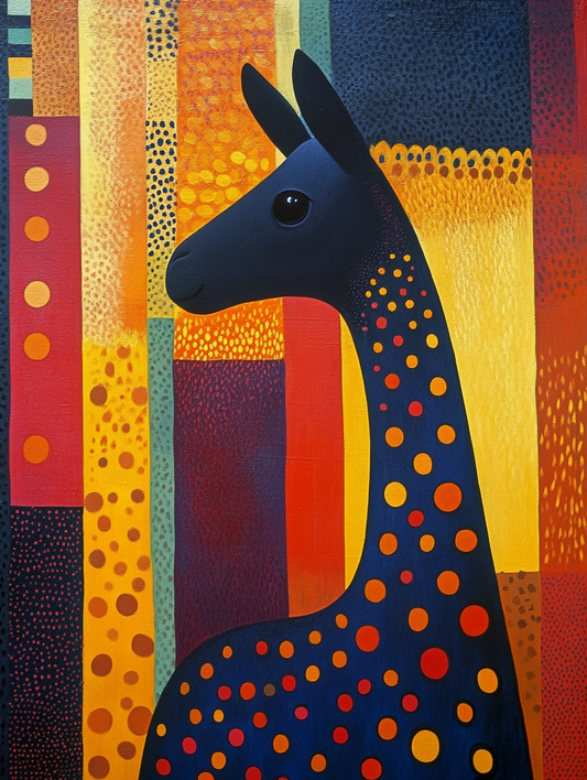 the silhouette of a alpaca with an abstract colorf Expressive surreal Poster # F024856