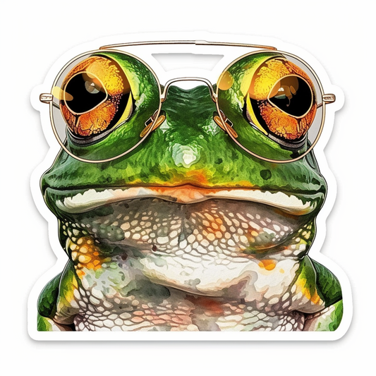 Sticker of a Frog wearing sunglasses majestic Expressive surreal Vinyl Decal Sticker for Car, Laptop, Tumbler and more # F016703