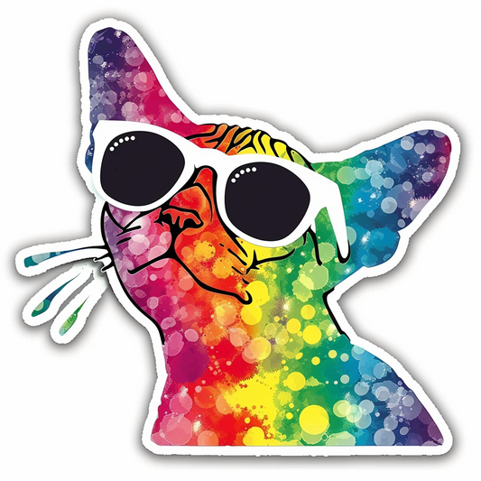 Cornish Rex Cat wearing sunglasses Expressive surreal Vinyl Decal Sticker for Car, Laptop, Tumbler and more # F020747-4" x 4"