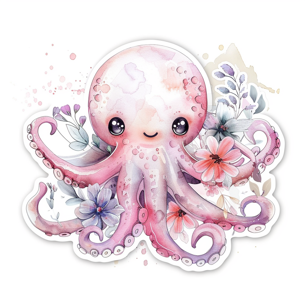 Adorable Octopus with chubby cheeks Expressive surreal Vinyl Decal Sticker for Car, Laptop, Tumbler and more # F015951
