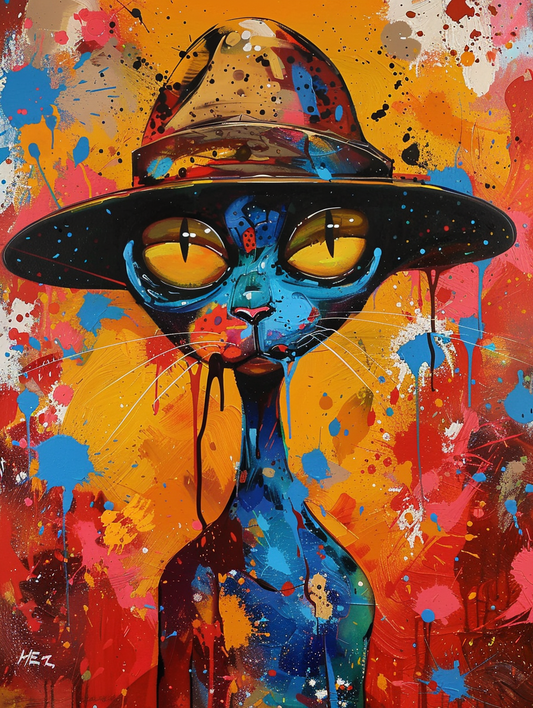 colorful space Siamese cat with a hat Expressive surreal Poster # F025274