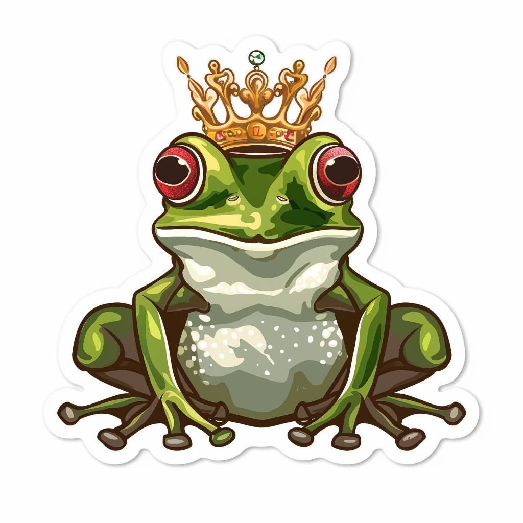 Sticker of a Frog crowned majestic Expressive surreal Vinyl Decal Sticker for Car, Laptop, Tumbler and more # F016674
