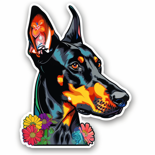 Doberman Pinscher Dog floral majestic Expressive surreal Vinyl Decal Sticker for Car, Laptop, Tumbler and more # F019399