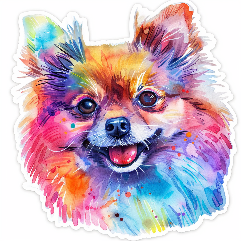 Pomeranian Dog watercolor Expressive surreal Vinyl Decal Sticker for Car, Laptop, Tumbler and more # F018003
