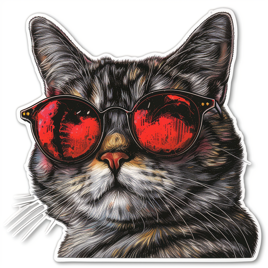 American Shorthair Cat wearing sunglasses Expressive surreal Vinyl Decal Sticker for Car, Laptop, Tumbler and more # F019883-4" x 4"