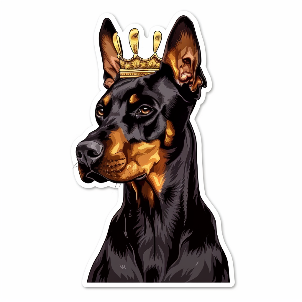 Doberman Pinscher Dog crowned Expressive surreal Vinyl Decal Sticker for Car, Laptop, Tumbler and more # F019365