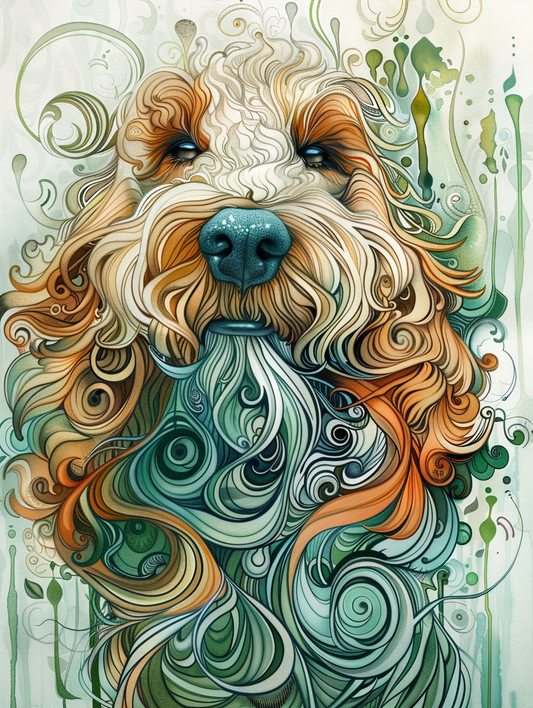 Poster of Goldendoodle dog Expressive surreal Poster # F024269