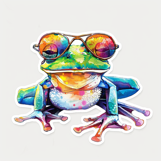 Sticker of a Frog wearing sunglasses majestic Expressive surreal Vinyl Decal Sticker for Car, Laptop, Tumbler and more # F016744
