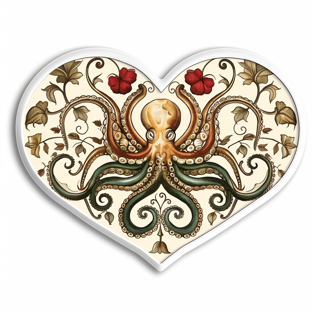 Sticker of a Octopus heartcore majestic Expressive surreal Vinyl Decal Sticker for Car, Laptop, Tumbler and more # F015778