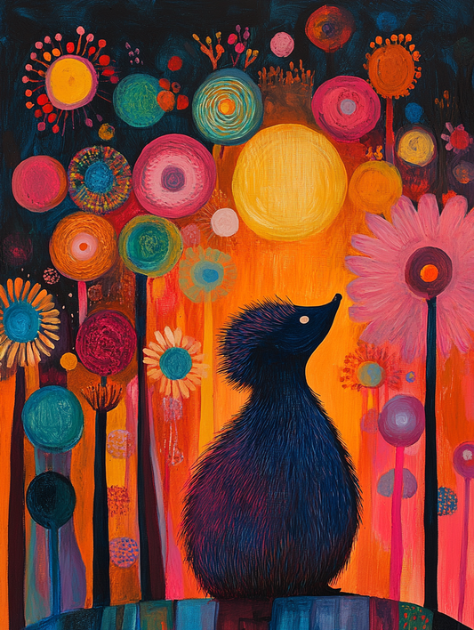 The silhouette of a hedgehog with an abstract colo Expressive surreal Poster # F024846