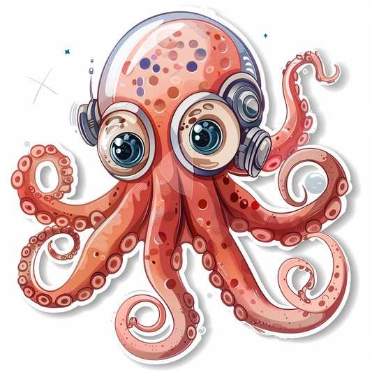 Sticker of a Cute and Adorable Octopus full body space suit Expressive surreal Vinyl Decal Sticker for Car, Laptop, Tumbler and more # F015797