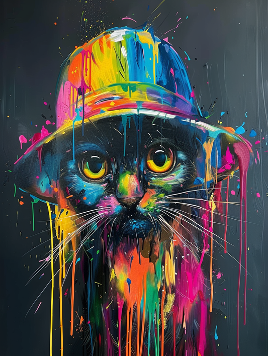 Colorful space Burmese cat with a hat by Hebru Bra Expressive surreal Poster # F024722