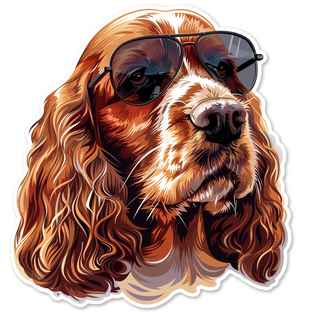 Sticker of a Cocker Spaniel Dog wearing sunglasses Expressive surreal Vinyl Decal Sticker for Car, Laptop, Tumbler and more # F020127