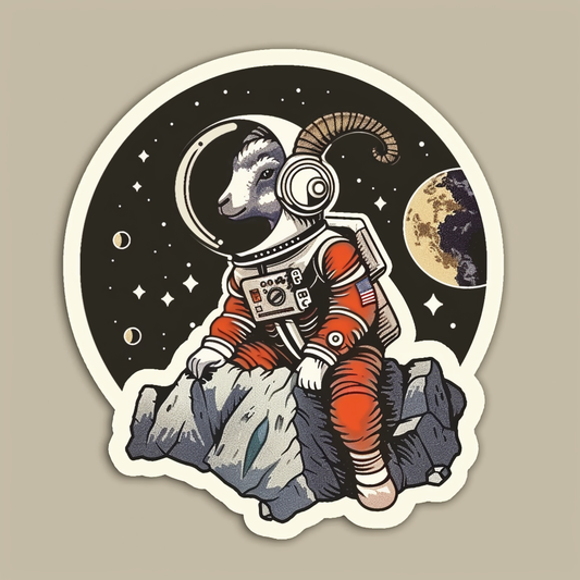 Goat majestic Astronaut Expressive surreal Vinyl Decal Sticker for Car, Laptop, Tumbler and more # F020488-4" x 4"