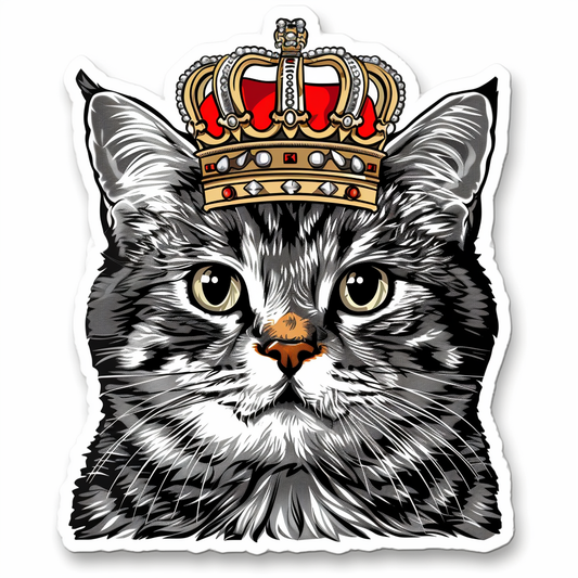 American Shorthair Cat crowned majestic Expressive surreal Vinyl Decal Sticker for Car, Laptop, Tumbler and more # F019822-4" x 4"