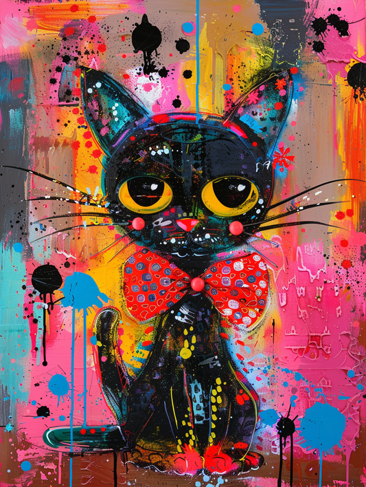 Colorful space Savannah cat with a bow tie Expressive surreal Poster # F024348