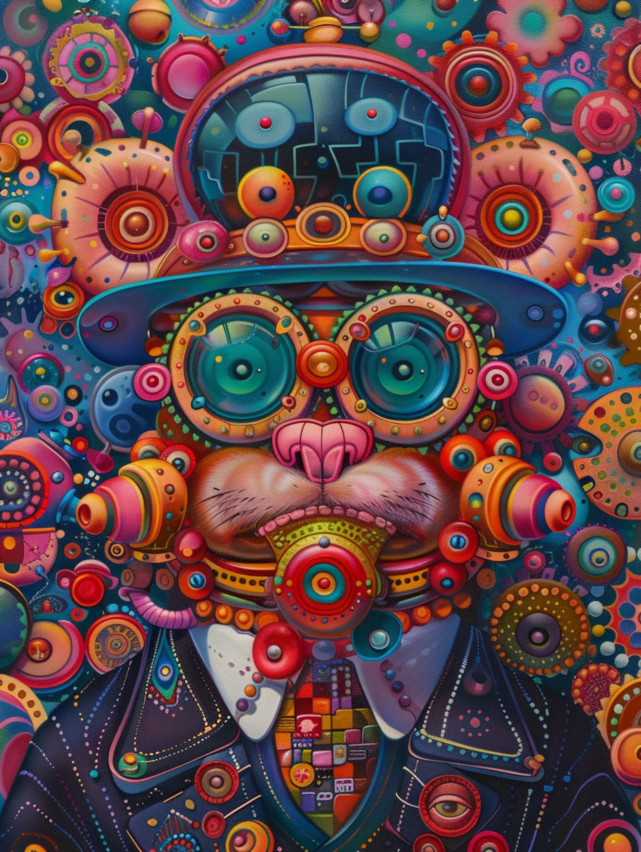 Colorful space Siberian Husky dog with a hat Expressive surreal Poster # F025483